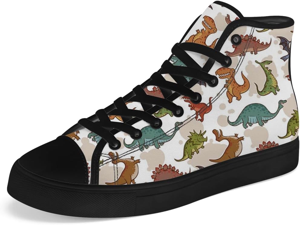 

Кеды на высокой подошве с динозаврами для мужчин и женщин, высокие кроссовки на шнуровке, повседневная обувь Chebing, белый/коричневый