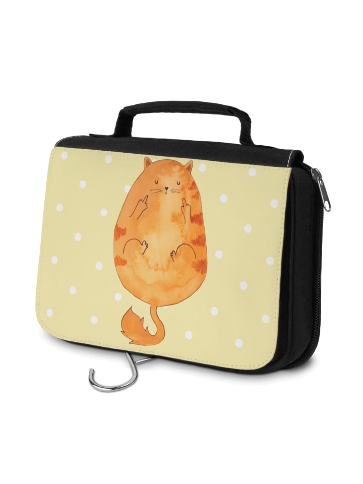 

Mr. & Mrs. Panda Косметичка с изображением кошачьего среднего пальца, без слогана, пастельно-желтого цвета