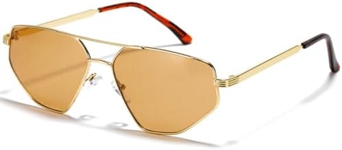 

Металлические солнцезащитные очки для женщин и мужчин, очки «кошачий глаз» с двойным лучом, многоугольные, неправильной формы, защита от ультрафиолета UV400 MTZJH, Gold Tea