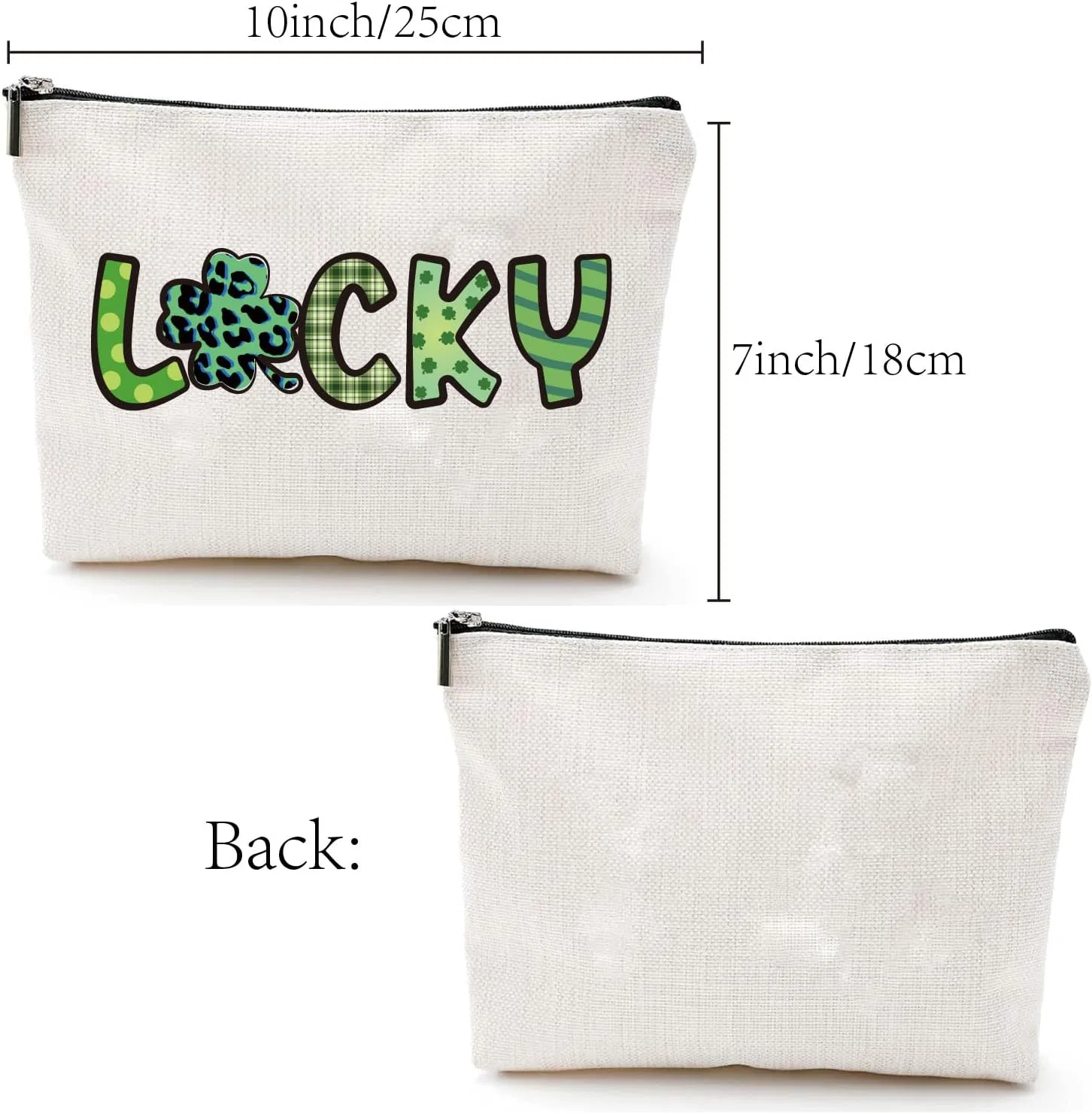 Холщовая косметичка CREATCABIN Lucky с клевером, зеленая, 24 x 20 см No brand — фото 2