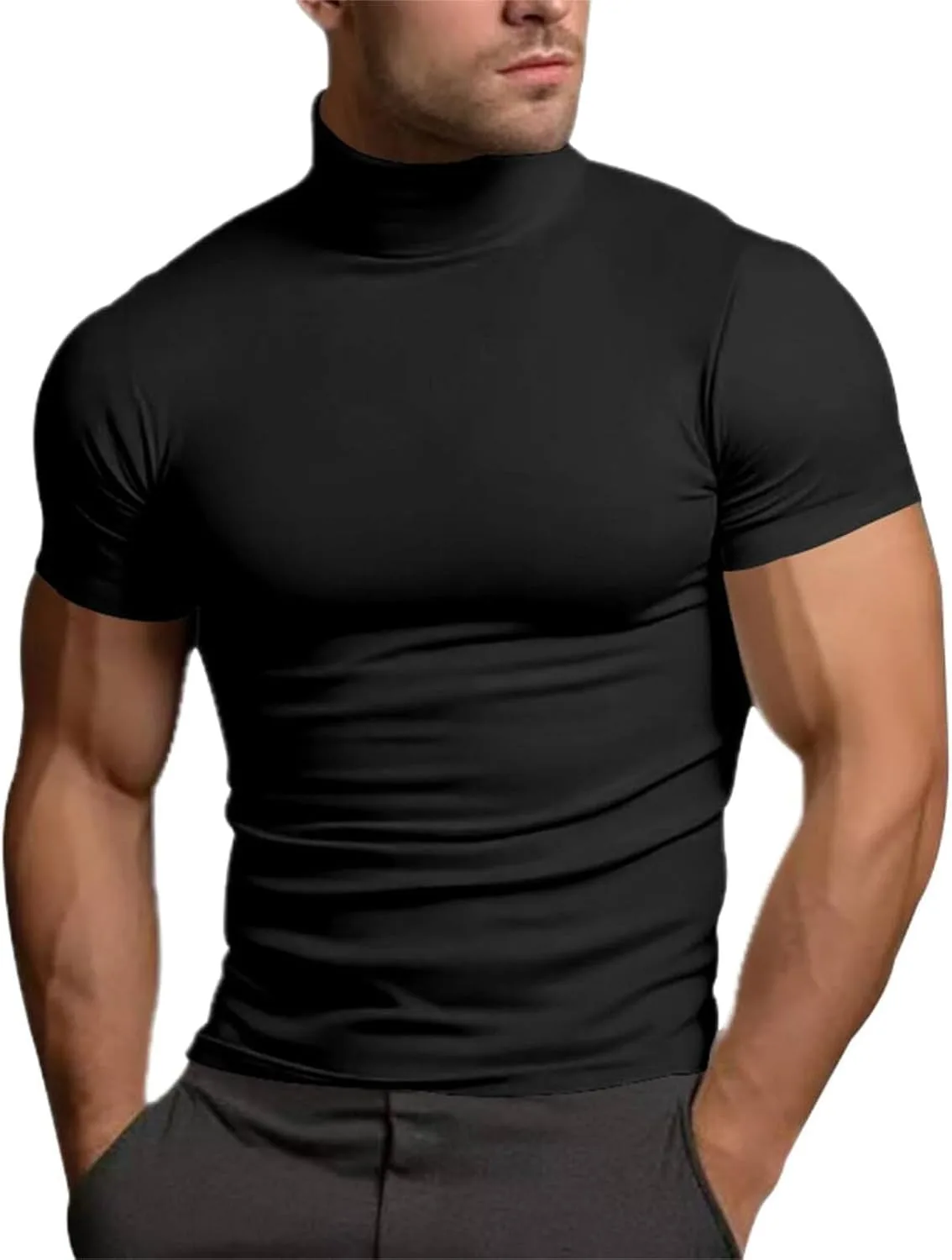 

Футболка мужская с воротником-стойкой, Slim Fit, короткий рукав Ymosrh