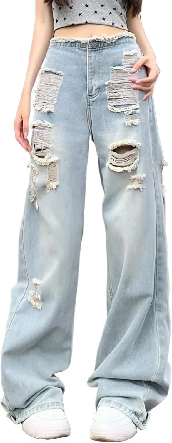 

Женские джинсы High Rise Baggy с Raw Hem, Cut Out и Ripped эффектом Viatabuna