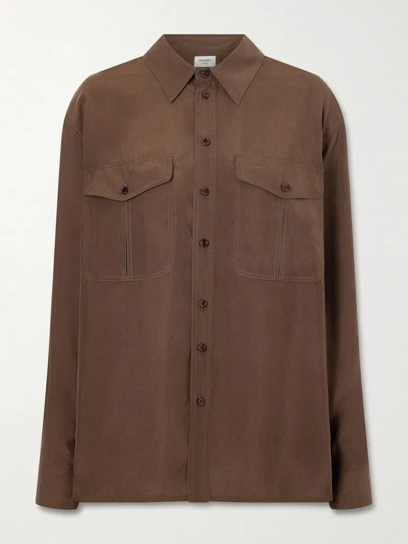Шелковая рубашка из хаботая SAINT LAURENT, коричневый