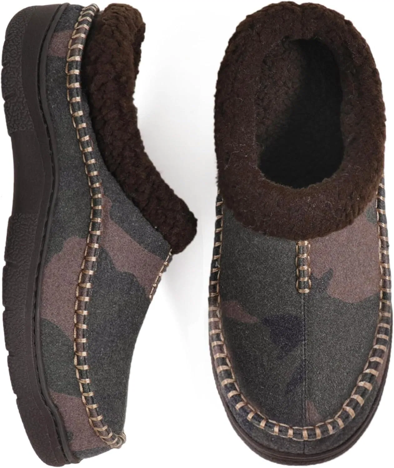 Тапочки мокасины мужские, с мехом, Camouflage Black Zigzagger