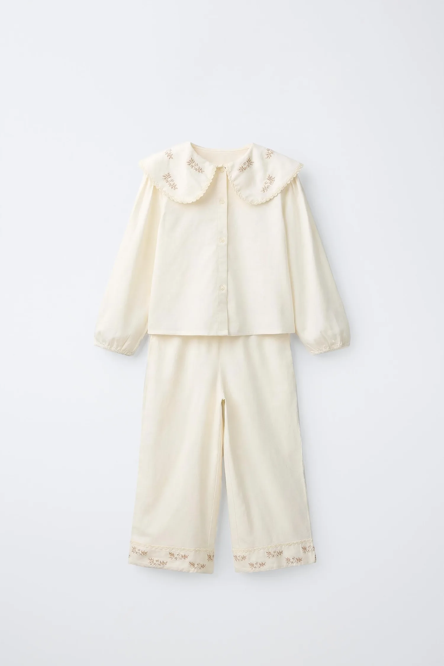 Пижама с вышитыми цветами, 2-6 лет Zara, экрю