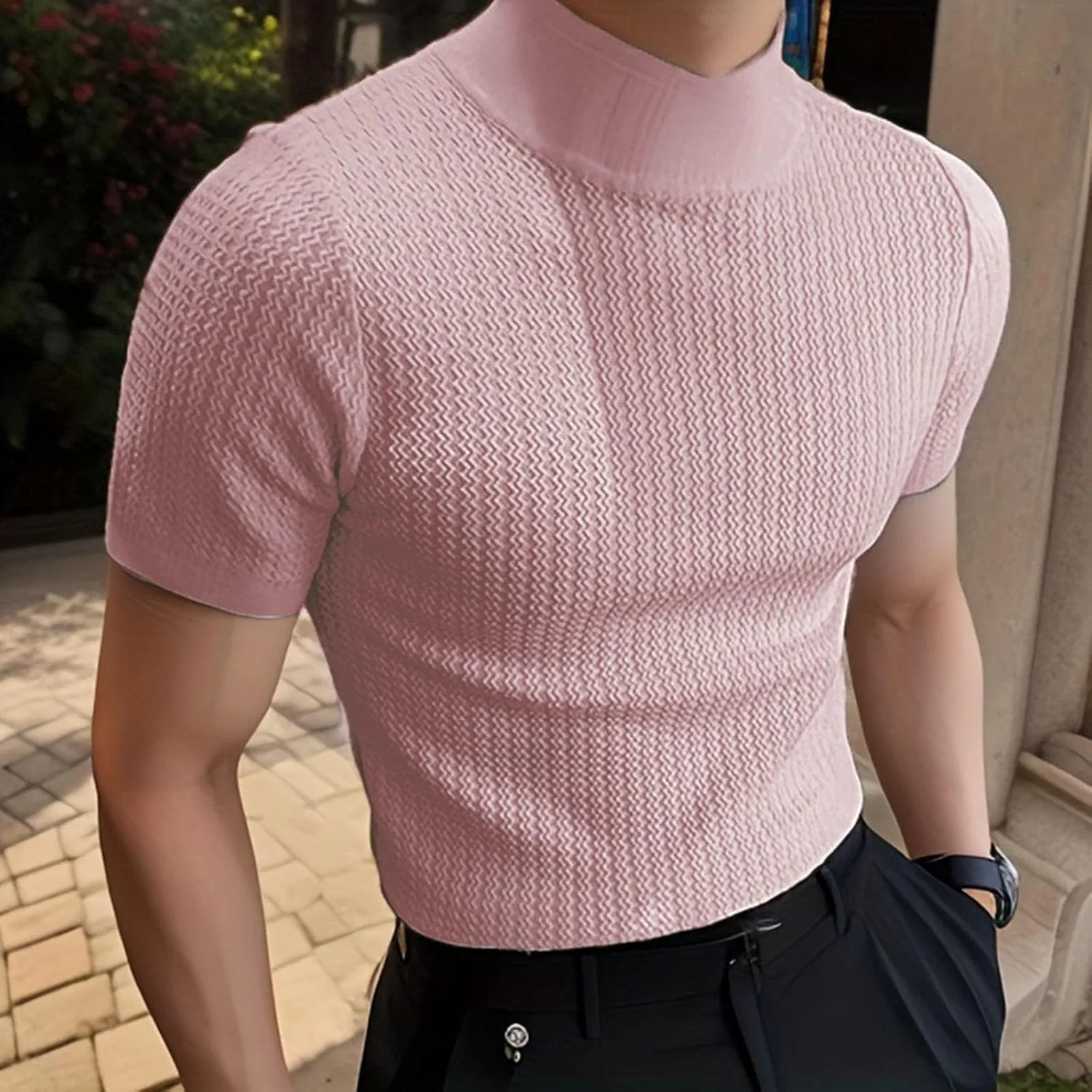 Футболка с горлом Muscle Fit, B-pink — фото 2