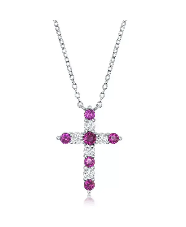 

Серебряное ожерелье с фианитами и крестиком из камня-талисмана Simona, ruby