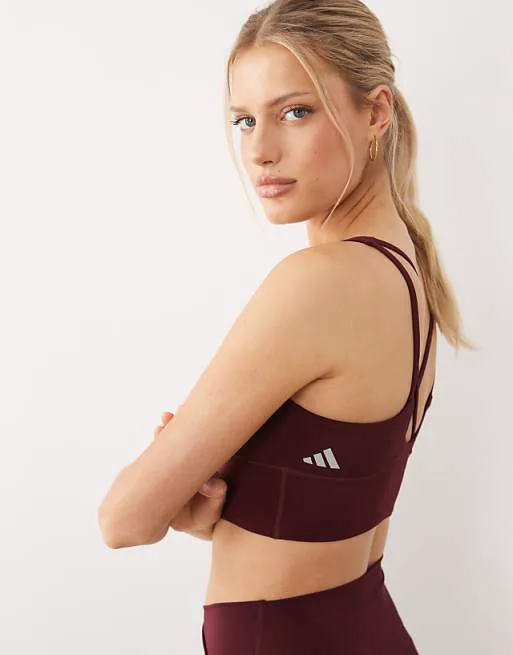 Бордово-розовый бюстгальтер со средней поддержкой adidas Performance Three Stripes Studios — фото 4
