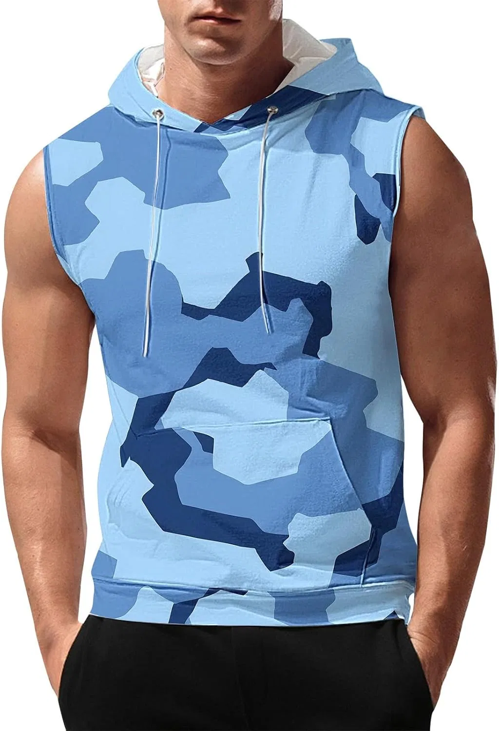 Мужская майка с капюшоном Camouflage Bodybuilding, синяя