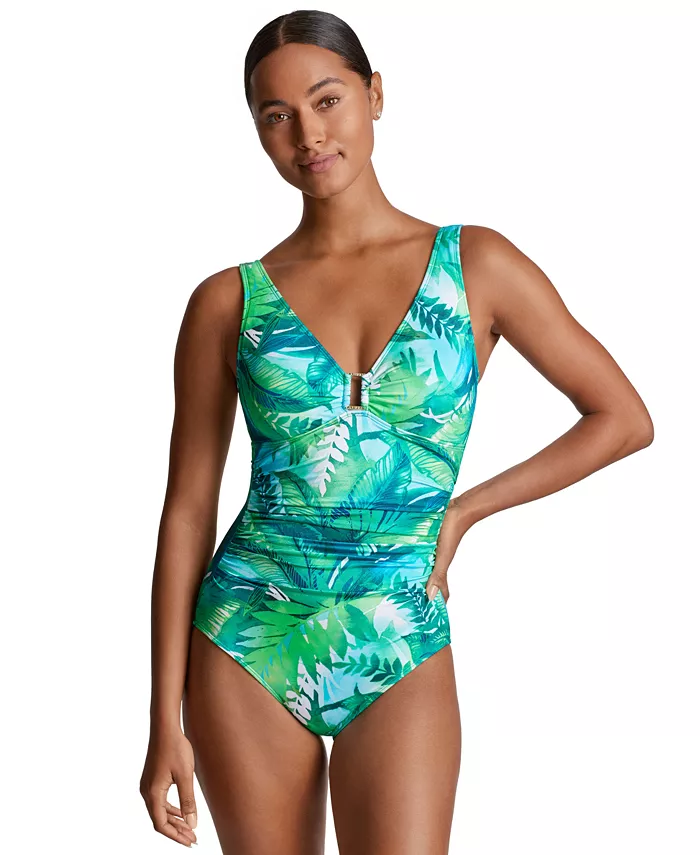 

Женский купальник-монокини Printed Square-Ring One-Piece с принтом Lauren Ralph Lauren, зеленый