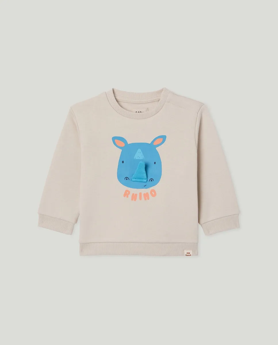 

Толстовка на застежке с круглым вырезом 3D с изображением детского носорога Baby El Corte Inglés, светло-серый