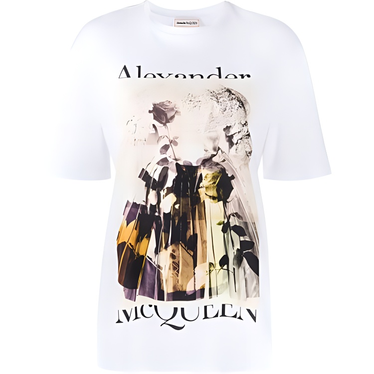

Alexander Mcqueen Женская белая футболка с круглым вырезом, средней толщины, Белый, Alexander Mcqueen Женская белая футболка с круглым вырезом, средней толщины