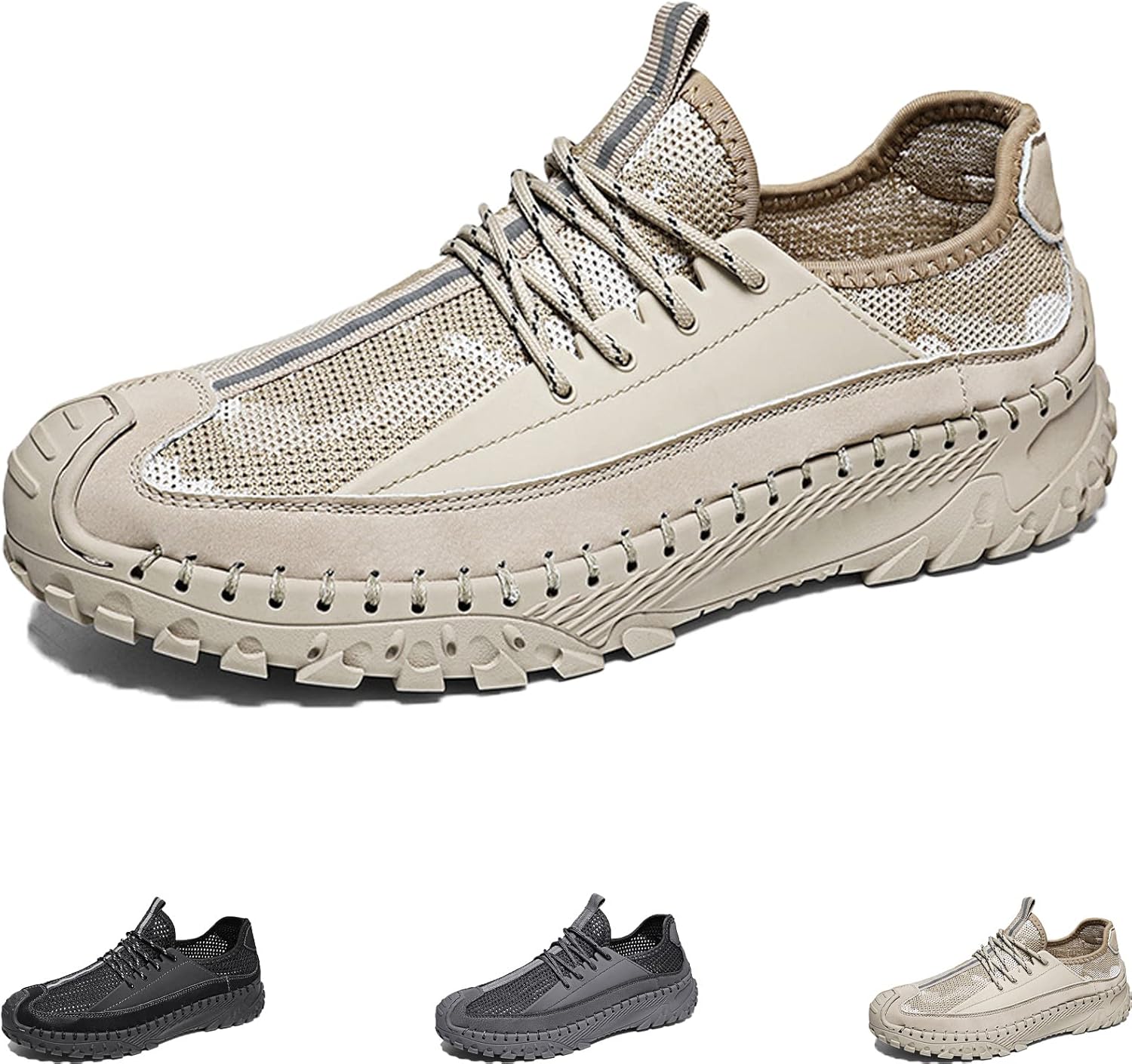 

Мужские кроссовки с вязкой сеткой, дышащие, ручной работы с шнуровкой, для активного отдыха, легкие, нескользящие, оксфорды для бизнеса и прогулок Elshtide, белый