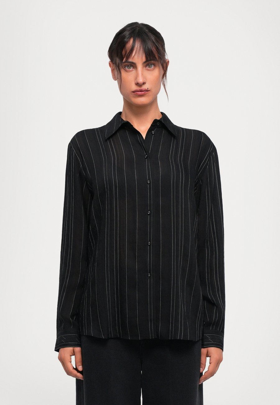 

Блуза Proenza Schouler White Label RAVEN SHIRT IN WOVEN STRIPE FLOU, Black/Chalk/Black