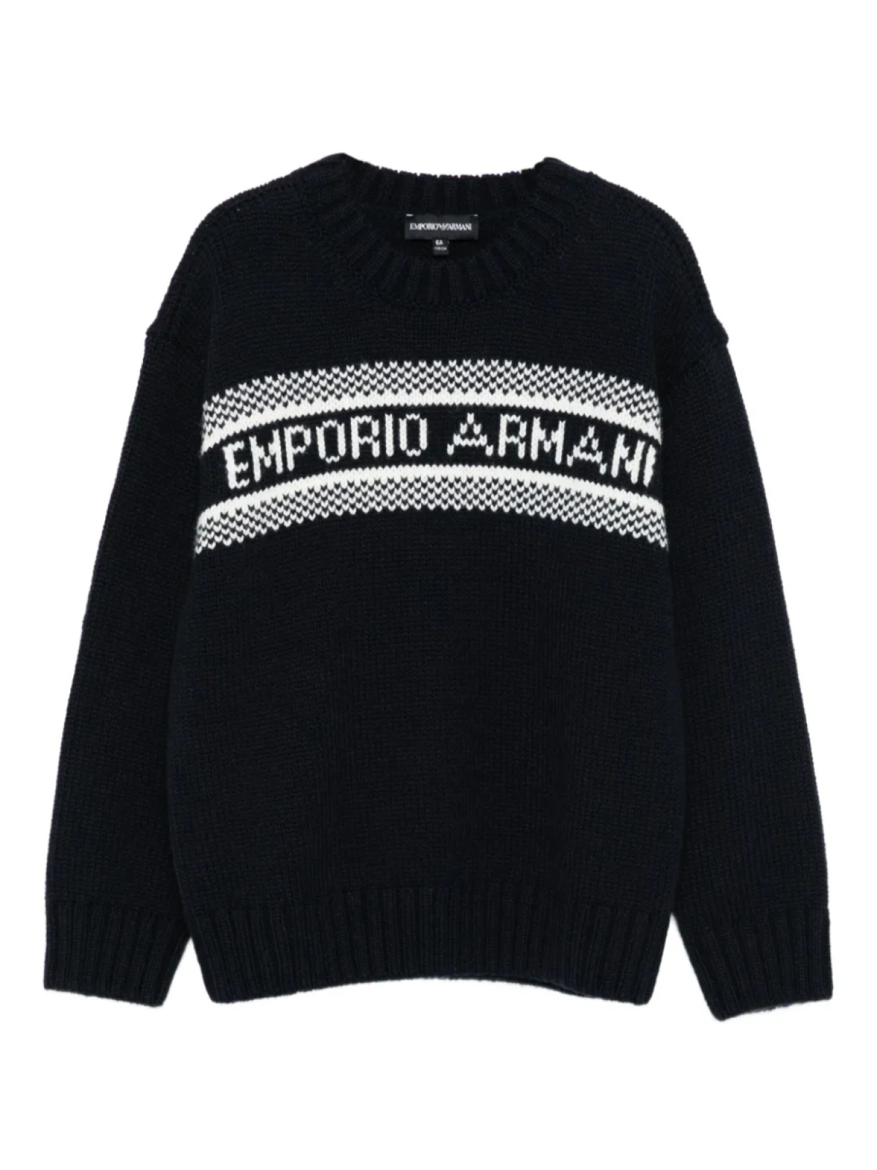 

Шерстяной свитер Emporio Armani Kids с логотипом и интарсией, синий