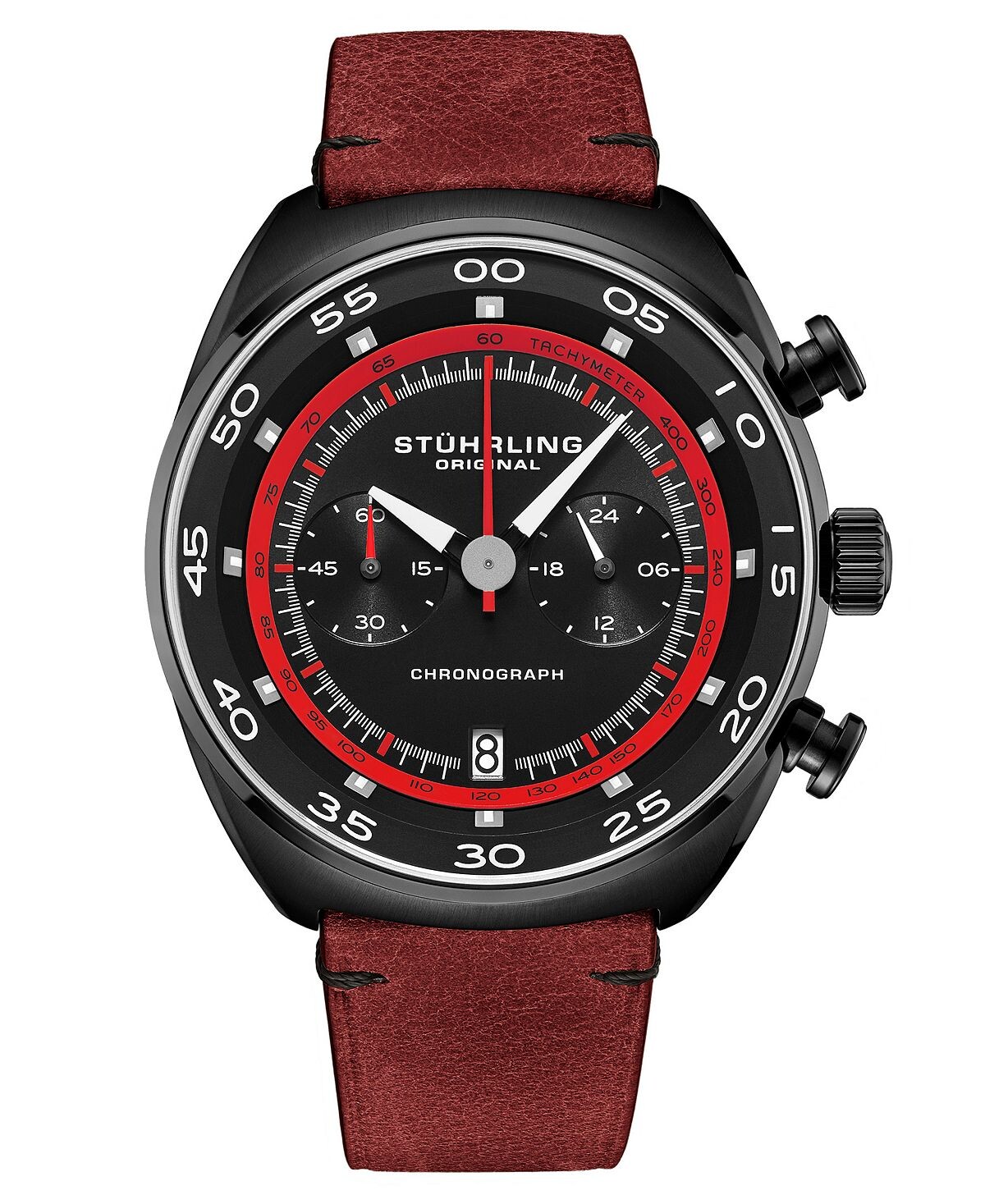 

Мужские часы Chrono Red из натуральной кожи с тахиметром 44 мм Stuhrling