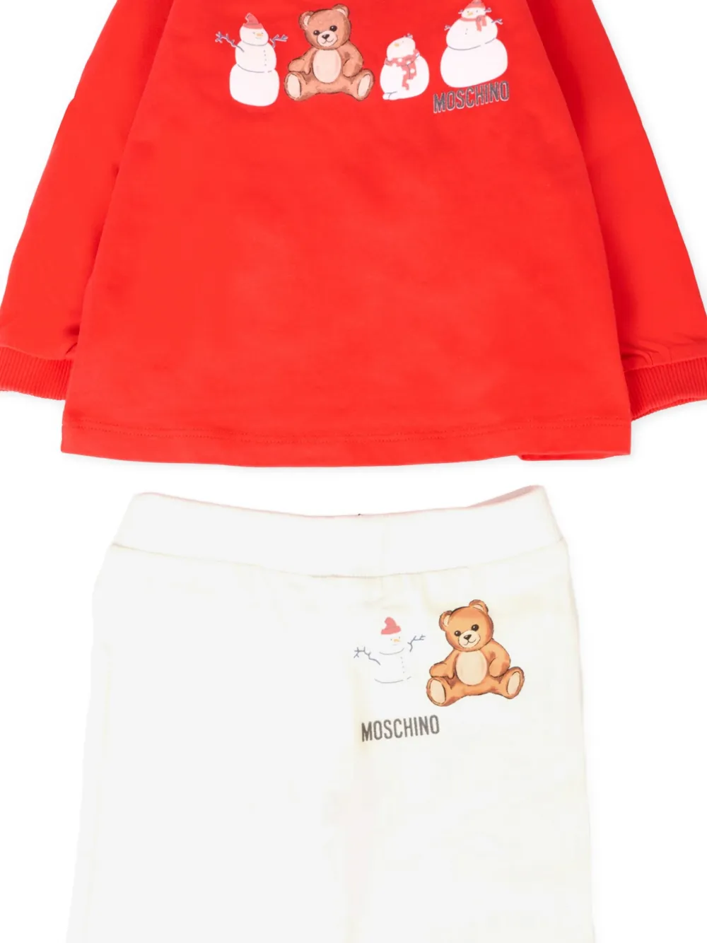 Эластичный спортивный костюм с плюшевым снеговиком Moschino Kids, красный — фото 3