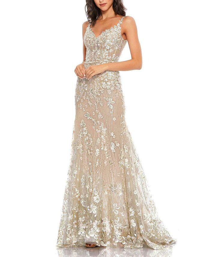 

Mac Duggal Корсетное платье с цветочной вышивкой и лифом, коричневый/бежевый