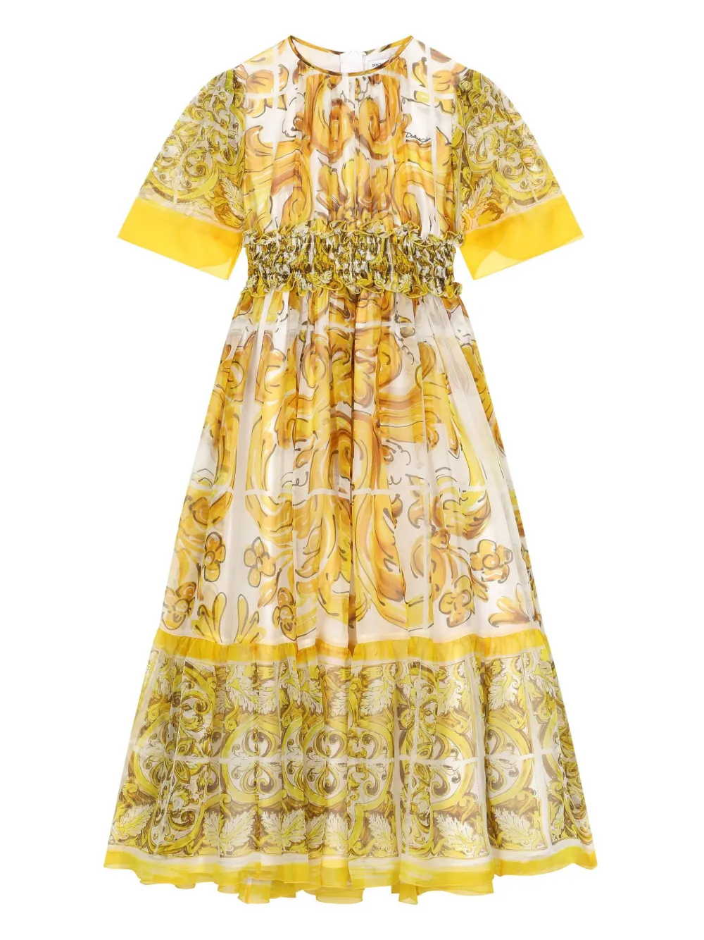 

Шелковое платье с принтом Majolica Dolce & Gabbana Kids, желтый