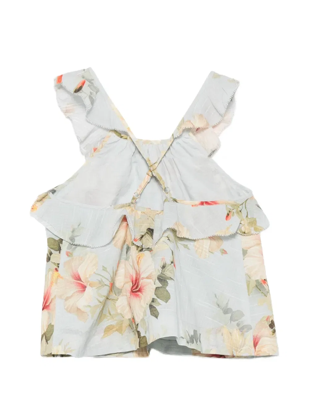 Топ с цветочным принтом и оборками Zimmermann Kids, синий — фото 2