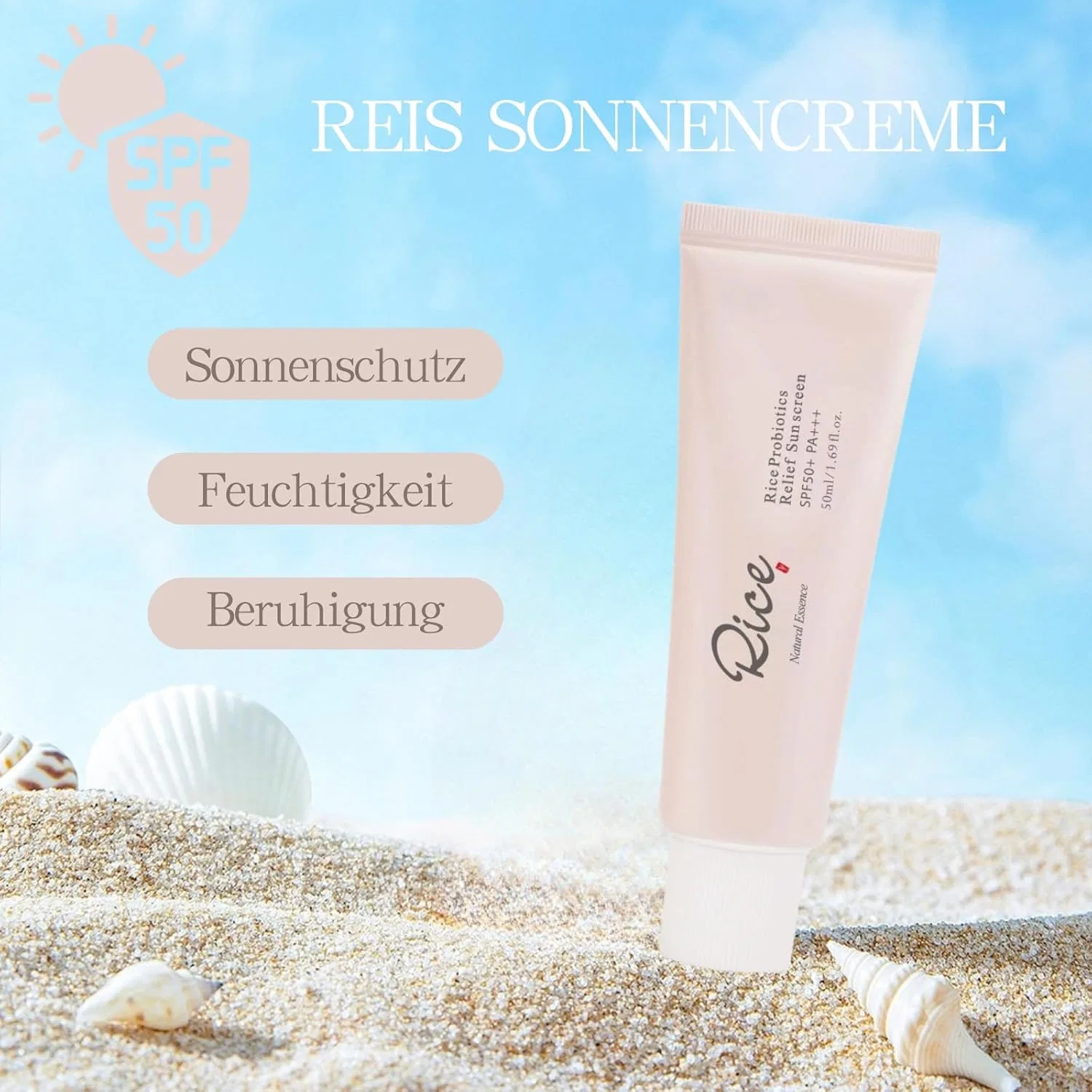 Солнцезащитный крем для лица Rice Probiotics Relief Sunscreen SPF 50+ Albsknblue — фото 2