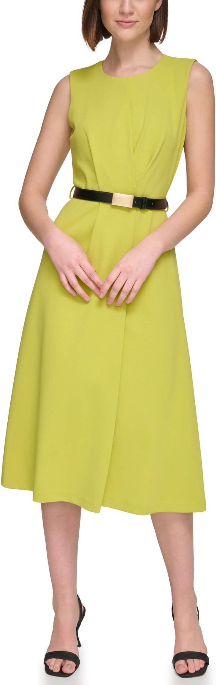 

Платье Calvin Klein Sleeveless Scuba Crepe Belted Midi Dress, цвет Celery