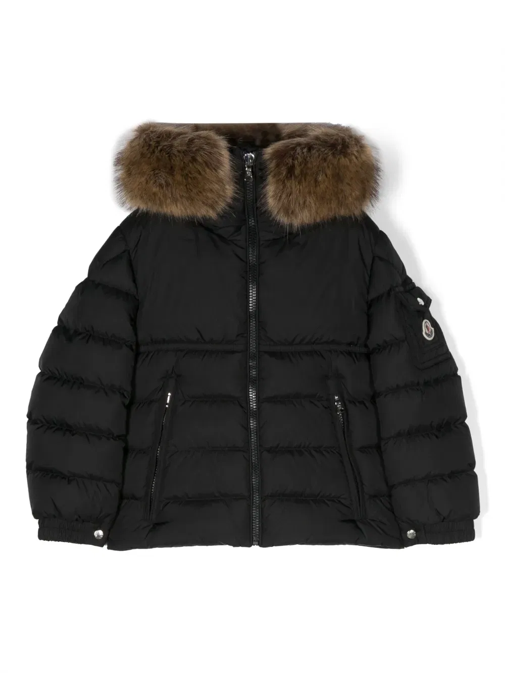 Утепленная куртка с аппликацией логотипа Moncler Enfant, черный