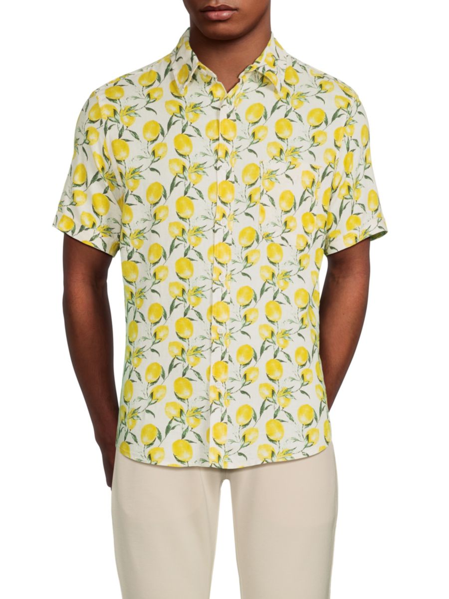 

Рубашка с короткими рукавами из льняной смеси с принтом Saks Fifth Avenue, белый мульти