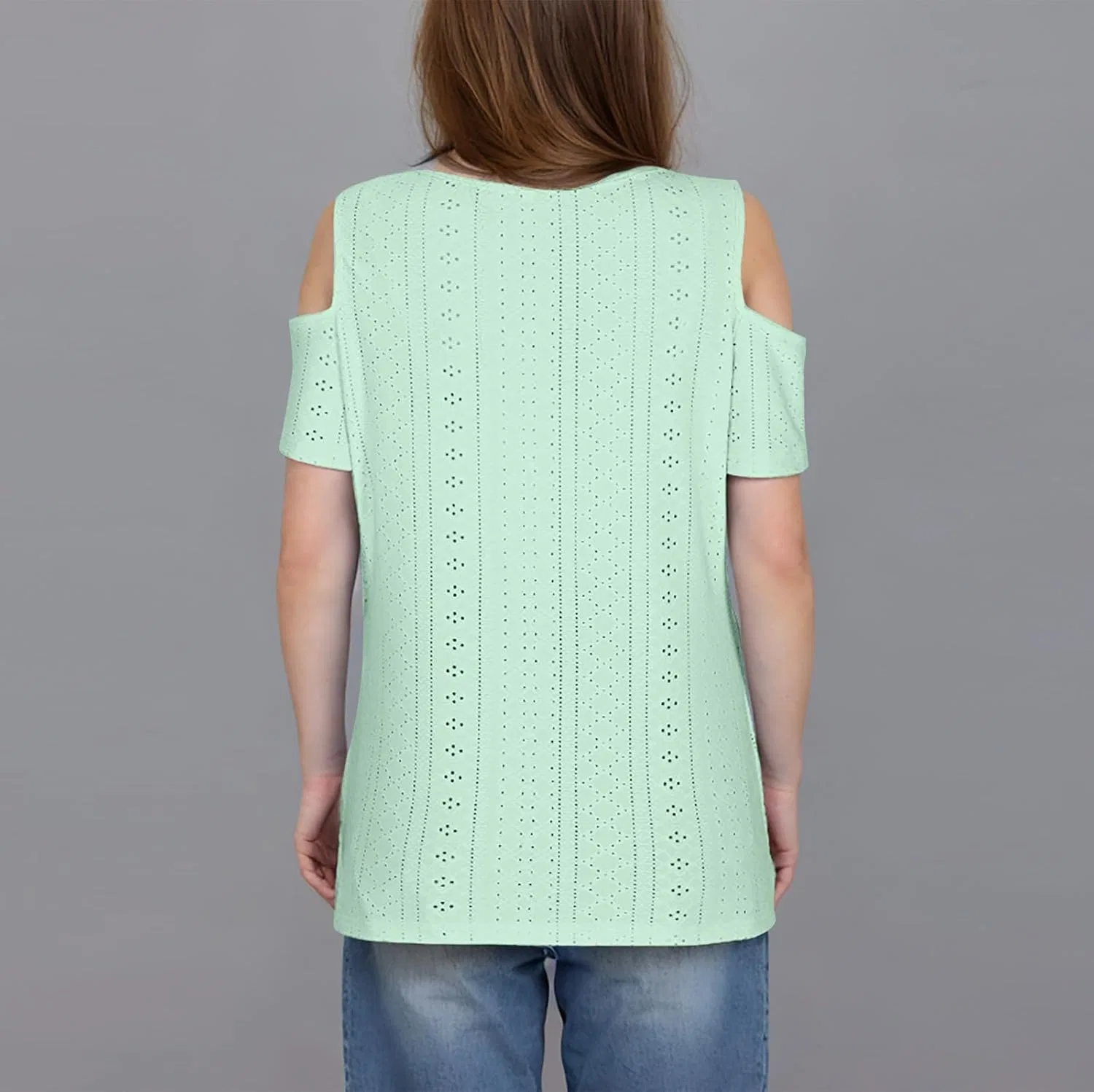 Футболка с вырезом горловины, кружевная, женская, Mint Green — фото 3