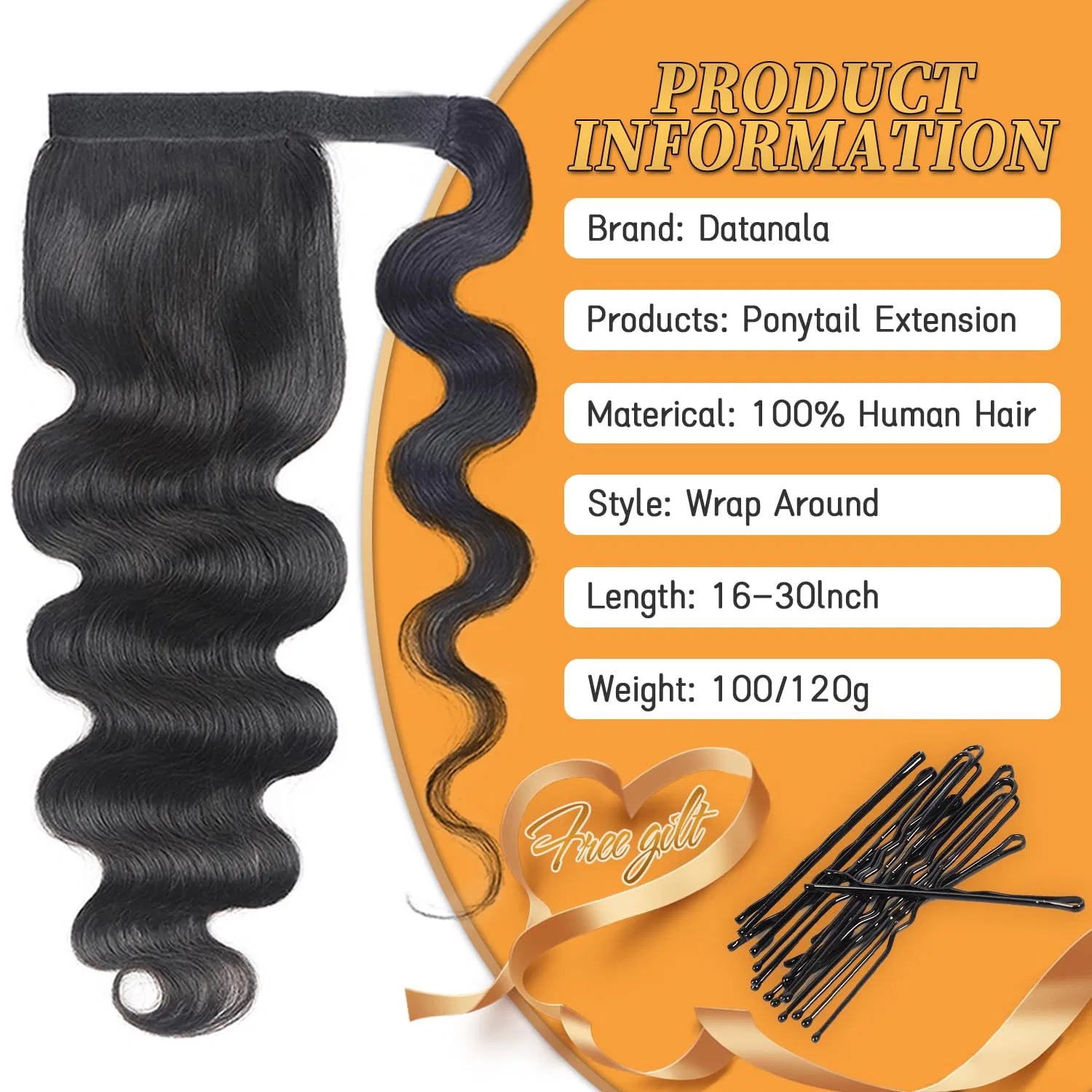 Накладной хвост из натуральных волос «Body Wave» от Datania Datanala, Body Wave Ponytail — фото 4