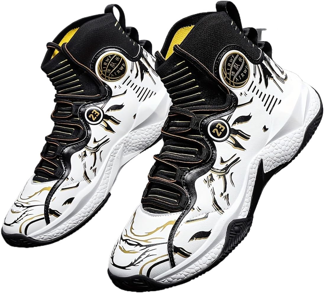 

Мужские высокие баскетбольные кроссовки - дышащие, с противоскользящей резиновой подошвой с амортизацией, прочные и стильные для бега и повседневной носки Hhhchpm, белый/черный