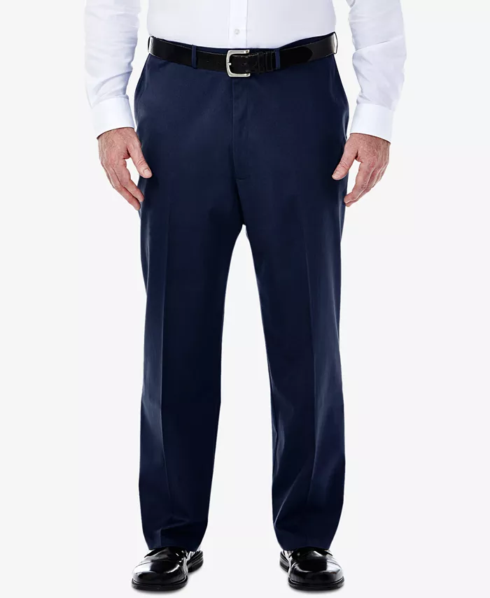

Мужские брюки Big & Tall Premium No Iron Khaki Classic Fit с плоской передней частью и скрытым расширяющимся поясом Haggar, синий