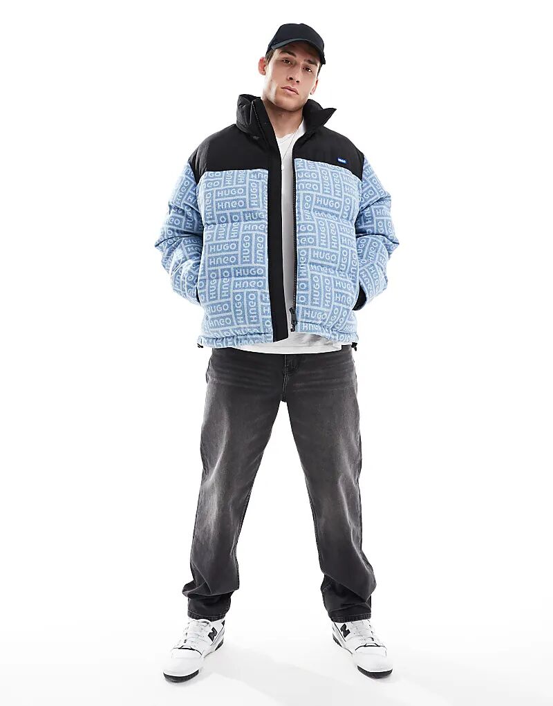 

HUGO Blue byres пуховик с принтом черного и синего цветов по всей поверхности