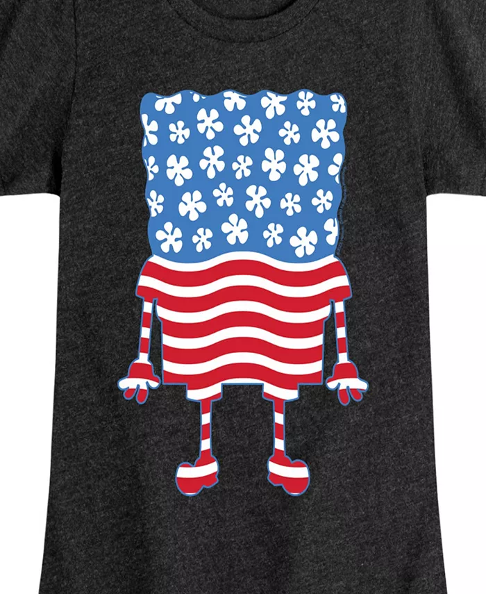 Футболка с принтом "Sponge Bob Square Pants" и флагом США для девочек старшего возраста Hybrid Apparel, черный — фото 3