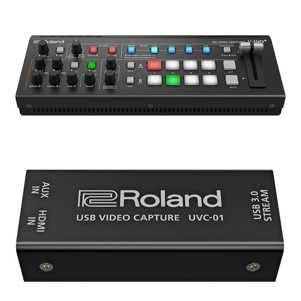

Roland V-1HD+ Compact с 4 видеокоммутаторами HDMI и комплектом USB-устройства захвата UVC-01