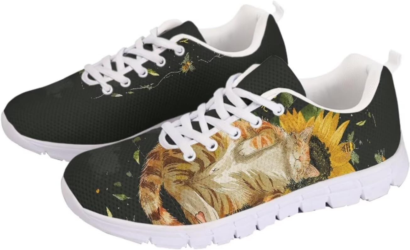 

Женские кроссовки для ходьбы, удобные, с шнуровкой, модные, мужские, противоскользящие, для тенниса, бега и спорта Getelinseng, Sunflower Cat