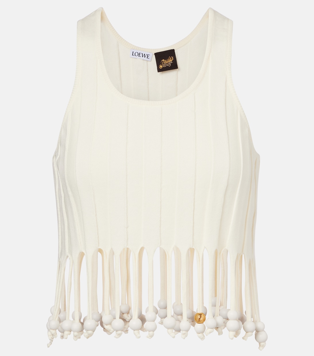 

Укороченный топ из хлопка с декором Paula's Ibiza Loewe, экрю