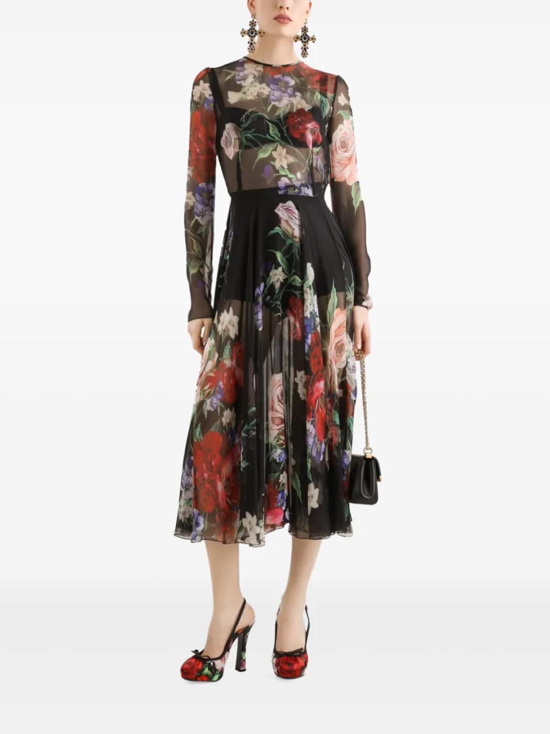 Платье Dolce & Gabbana Floral-Print Midi, черный