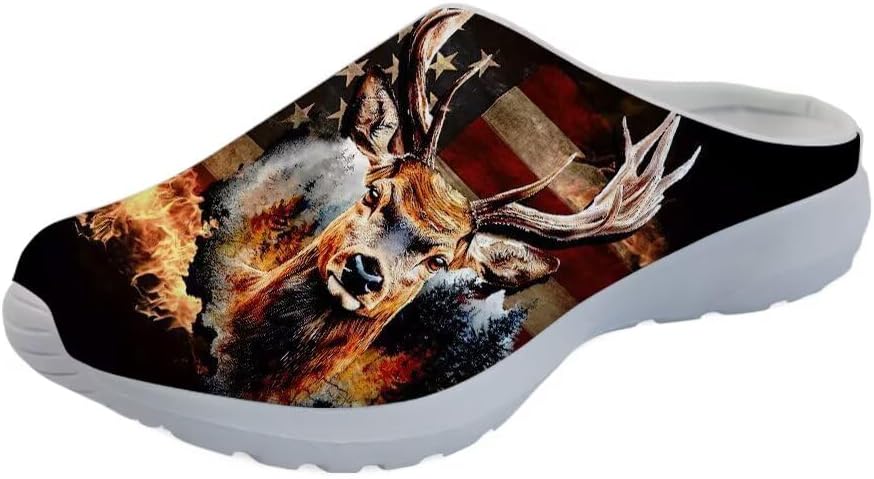 

Кроссовки Forchrinse Red Galaxy Space Mule для женщин и мужчин, с сеткой, легкие, без застежки, для ходьбы, Deer Flame American Flag