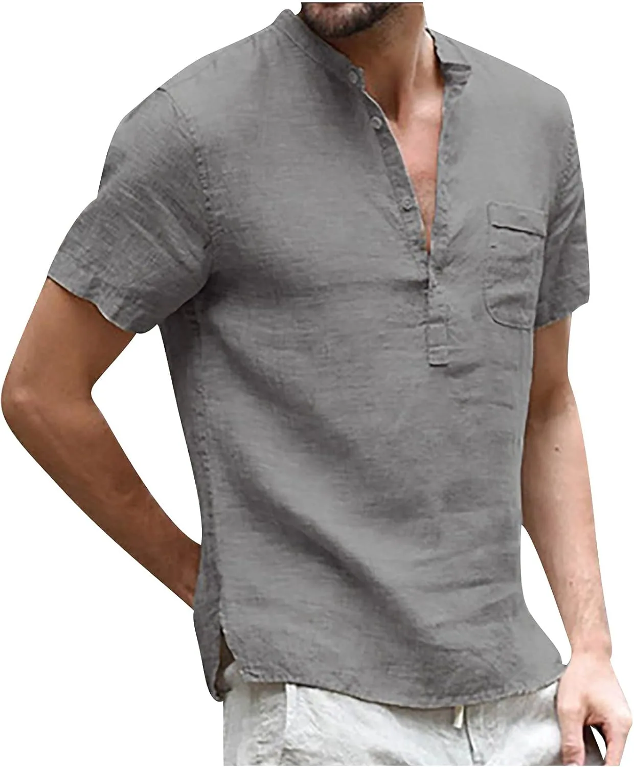 

Мужская хлопковая льняная рубашка-поло с коротким рукавом Akklian