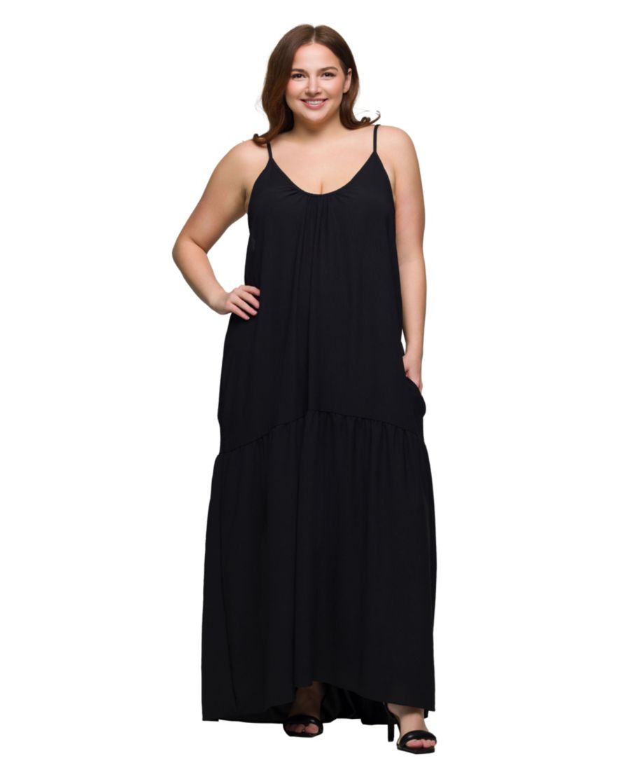 

Легкое длинное платье-макси на тонких бретелях с карманами больших размеров 24seven Comfort Apparel, Black