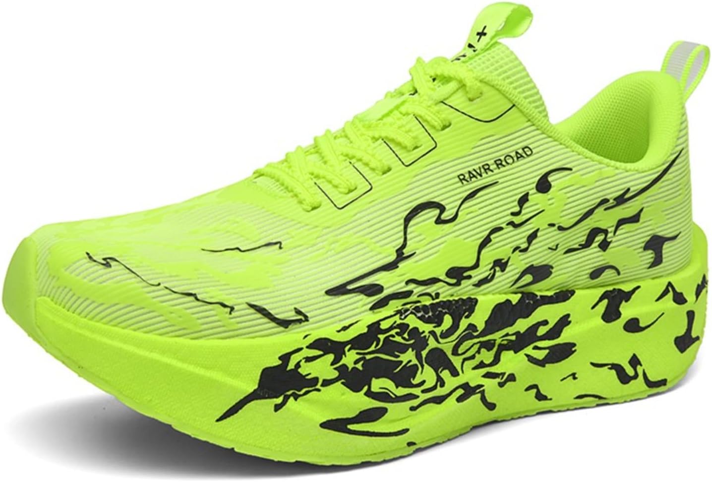 

Мужские кроссовки для бега по дороге с сетчатой дышащей верхней частью, рисунком огня, шнуровкой, легкие, с нескользящей мягкой толстой подошвой для прогулок, тренировок, джоггинга и занятий спортом Netehadi, зеленый