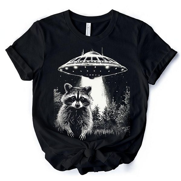 

Футболка Funny UFO Raccoon, черная унисекс для любителей инопланетян Ornamentallyyou