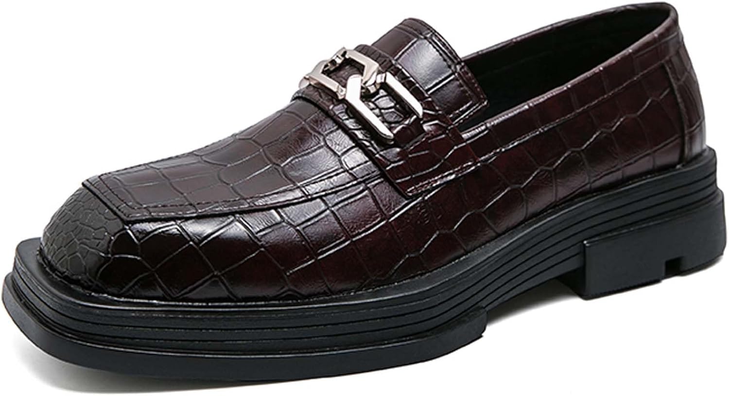 

Мужские лоферы с квадратным носком, модные, с толстой подошвой, для увеличения роста, деловые, офисная форма, туфли, повседневные прогулочные, свадебные и банкетные костюмы, кожаные туфли Generic, коричневый