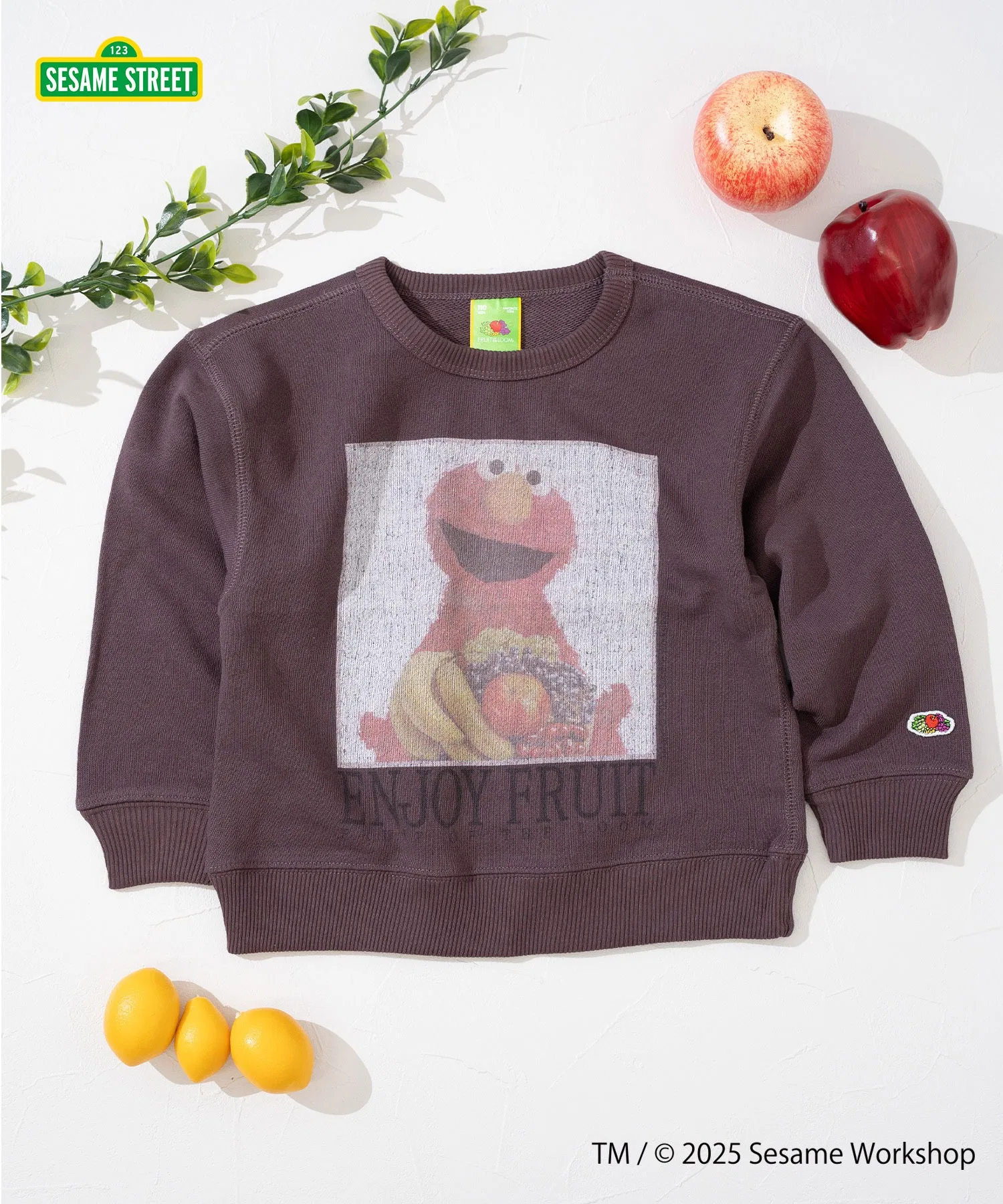 【FRUIT OF THE LOOM】Свитшот с длинными рукавами C / Детский / Улица Сезам / Принт, созданный в сотрудничестве с другими брендами / Фото Элмо