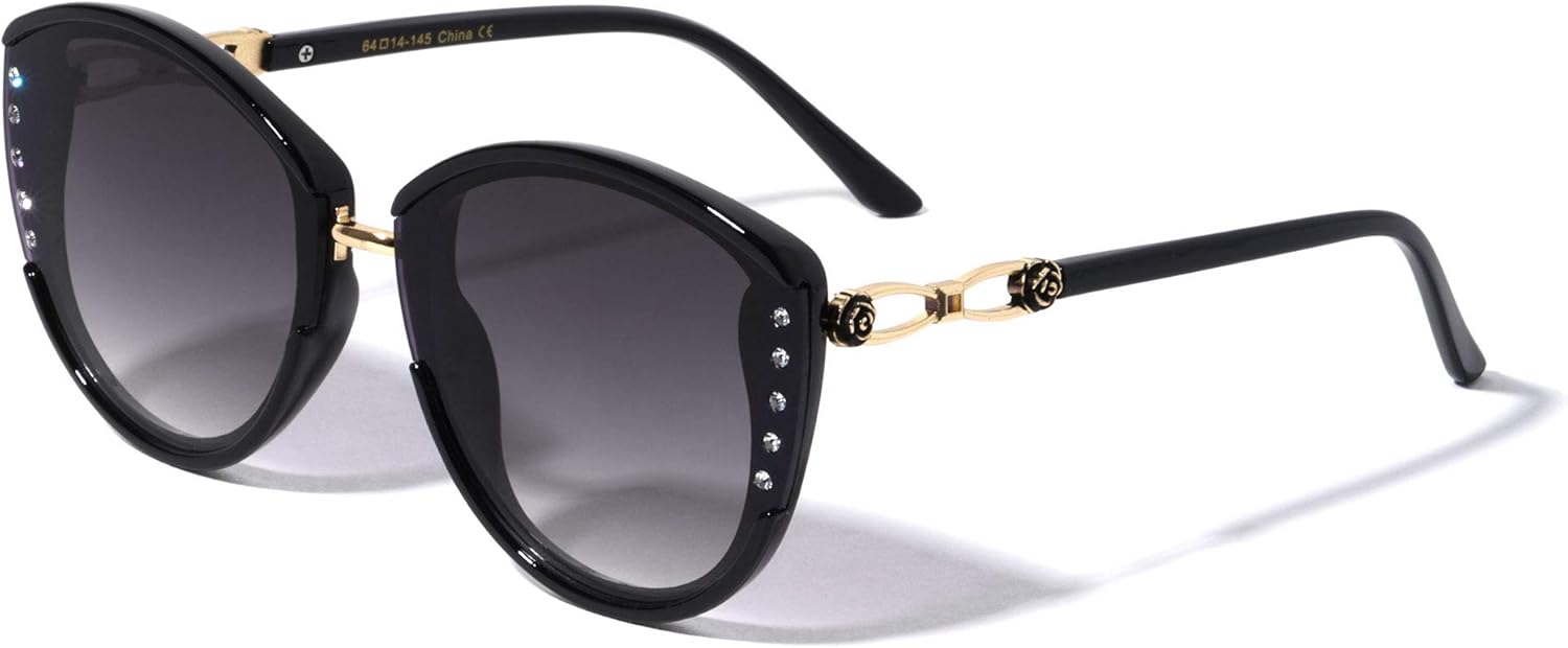 

Солнцезащитные очки VWE овальной формы большого размера для женщин, с металлическими дужками и стразами - защита от УФ-излучения UV400 V.W.E., Black With Gradient Lens