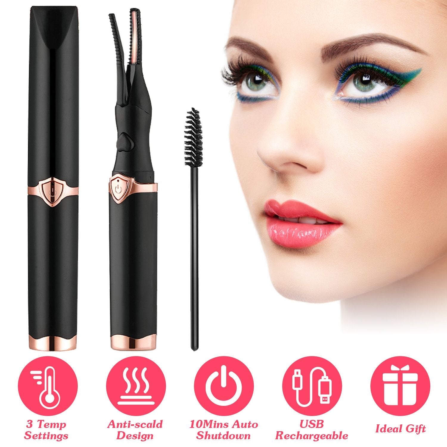 

2 в 1, зажим-расческа, нагреваемые щипцы для завивки ресниц, электрические мини-щипцы для завивки ресниц, натуральный макияж ресниц с 3 температурными режимами, время отключения 15 минут Eruule, черный