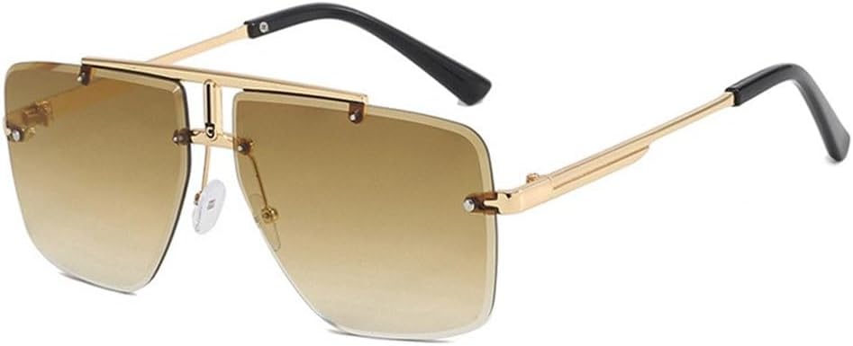 

Модные мужские солнцезащитные очки без оправы для женщин, солнцезащитные очки с двойной перемычкой и металлической оправой, очки для вождения с защитой от УФ-излучения UV400 HHZZYVY, Gold Tea