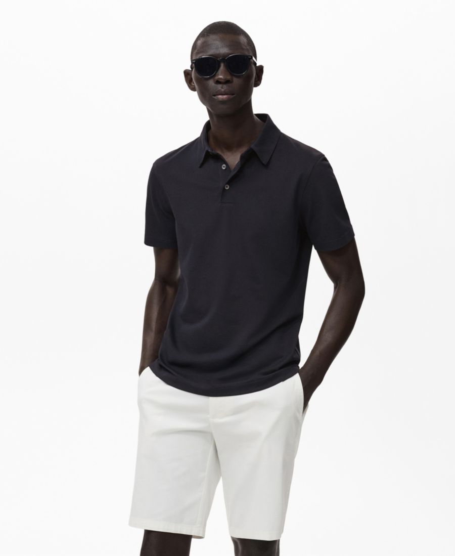 

Мужская приталенная рубашка-поло из хлопкового пике MANGO, Night Blue