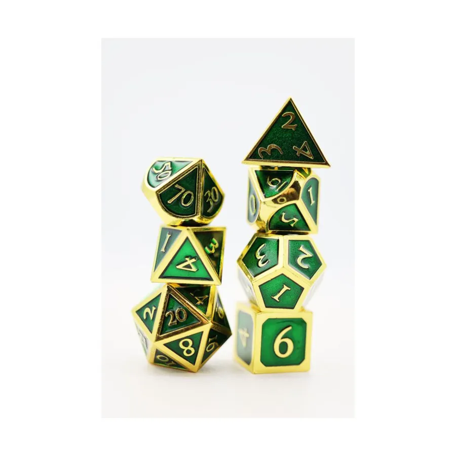 

Поликомплект — Изумруд с золотом (7), Dice Sets - Metal (Foam Brain Games)